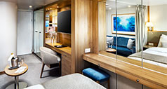 small luxury cruise stateroom and suite