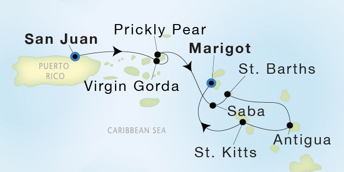 San Juan to Marigot Luxury Cruise Itinerary Map