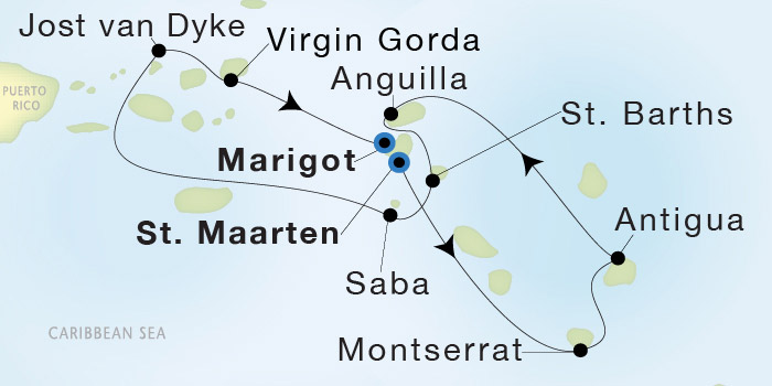 Philipsburg to Marigot Luxury Cruise Itinerary Map