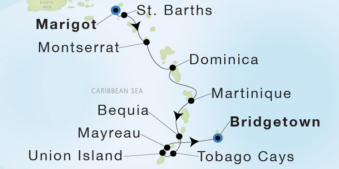 Marigot to Bridgetown Luxury Cruise Itinerary Map