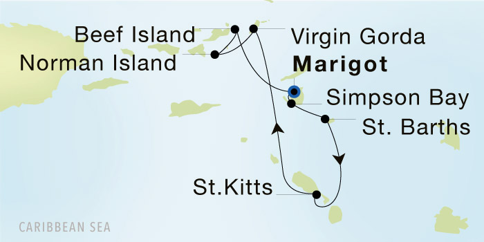 Marigot to Marigot Luxury Cruise Itinerary Map