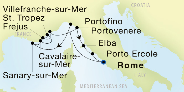 Rome (Civitavecchia) to Rome (Civitavecchia) Luxury Cruise Itinerary Map