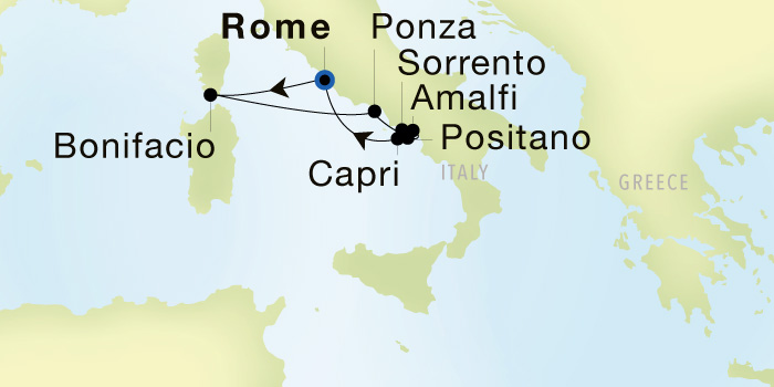 Rome (Civitavecchia) to Rome (Civitavecchia) Luxury Cruise Itinerary Map