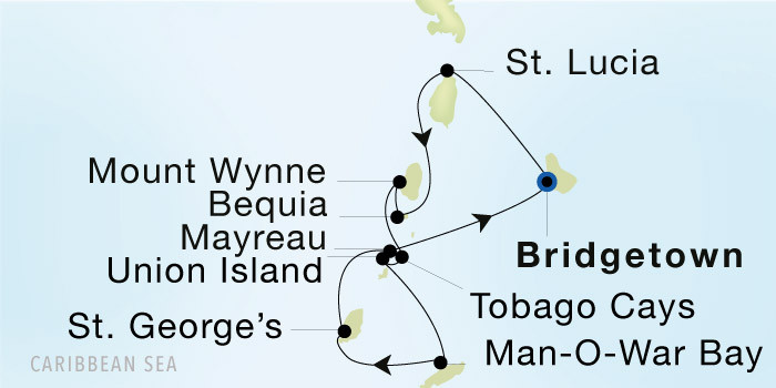 Bridgetown to Bridgetown Luxury Cruise Itinerary Map
