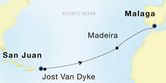 San Juan to Malaga Luxury Cruise Itinerary Map