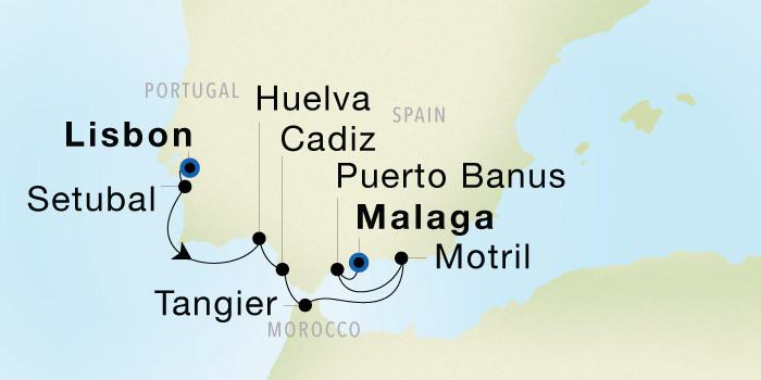 Lisbon to Malaga Luxury Cruise Itinerary Map
