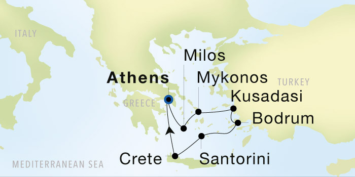 Athens (Piraeus) to Athens (Piraeus) Luxury Cruise Itinerary Map