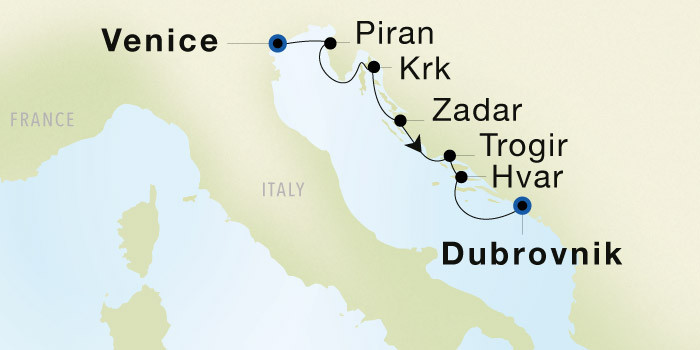 Venice to Dubrovnik Luxury Cruise Itinerary Map