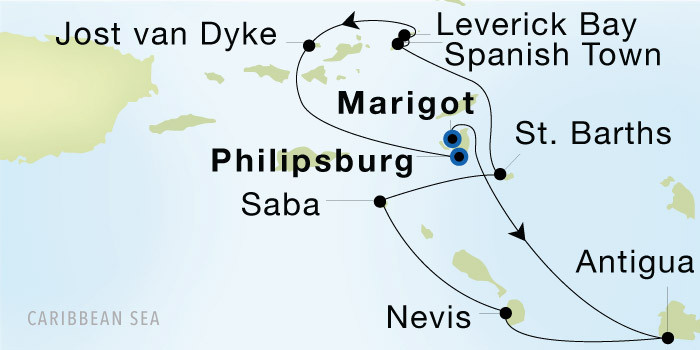 Marigot to Philipsburg Luxury Cruise Itinerary Map