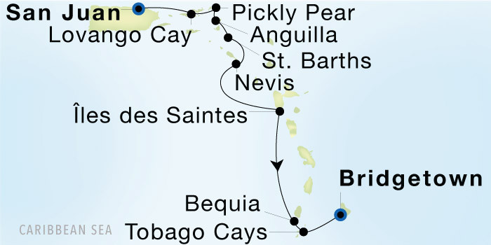 San Juan to Bridgetown Luxury Cruise Itinerary Map