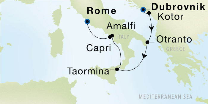 Dubrovnik to Rome (Civitavecchia) Luxury Cruise Itinerary Map