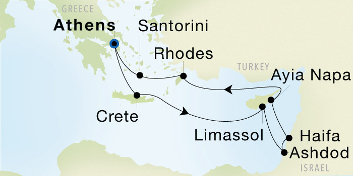 Athens (Piraeus) to Athens (Piraeus) Luxury Cruise Itinerary Map