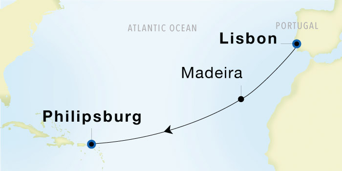 Malaga to Philipsburg Luxury Cruise Itinerary Map