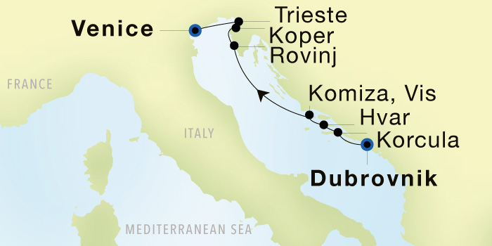 Dubrovnik to Venice Luxury Cruise Itinerary Map