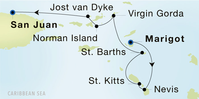 Marigot to San Juan Luxury Cruise Itinerary Map