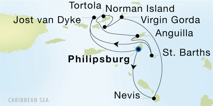 Philipsburg to Philipsburg Luxury Cruise Itinerary Map