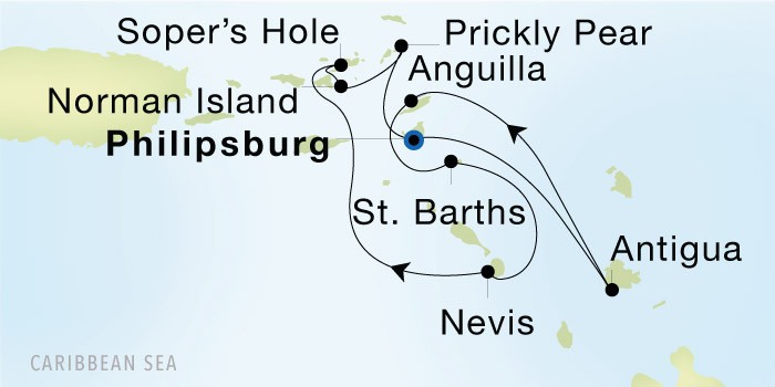Philipsburg to Philipsburg Luxury Cruise Itinerary Map