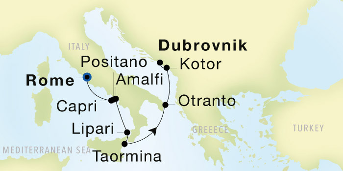 Rome (Civitavecchia) to Dubrovnik Luxury Cruise Itinerary Map