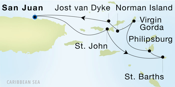 San Juan to San Juan Luxury Cruise Itinerary Map