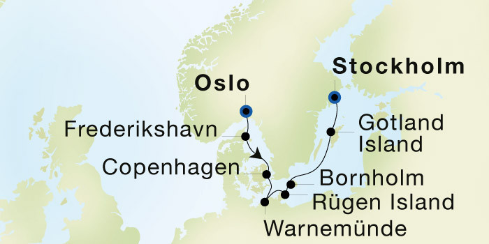 Oslo to Stockholm Luxury Cruise Itinerary Map