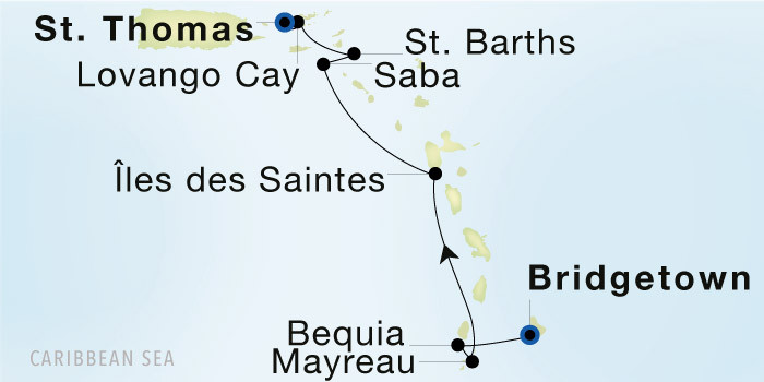 Bridgetown to Charlotte Amalie, St. Thomas Luxury Cruise Itinerary Map