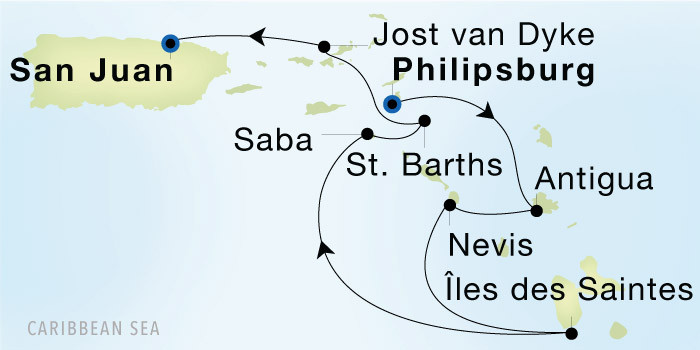 Philipsburg to San Juan Luxury Cruise Itinerary Map