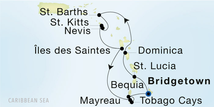 Bridgetown to Bridgetown Luxury Cruise Itinerary Map