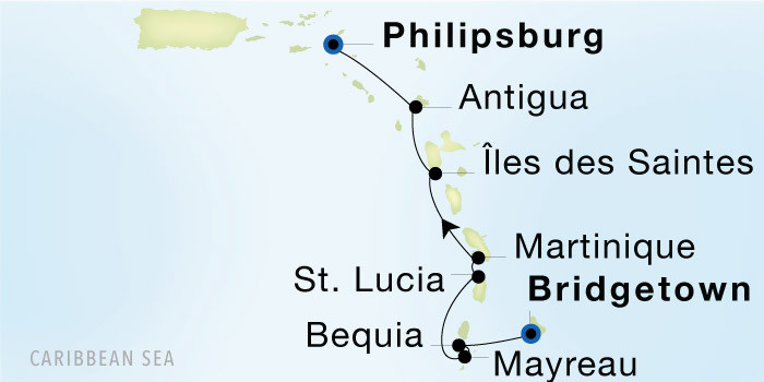 Bridgetown to Philipsburg Luxury Cruise Itinerary Map