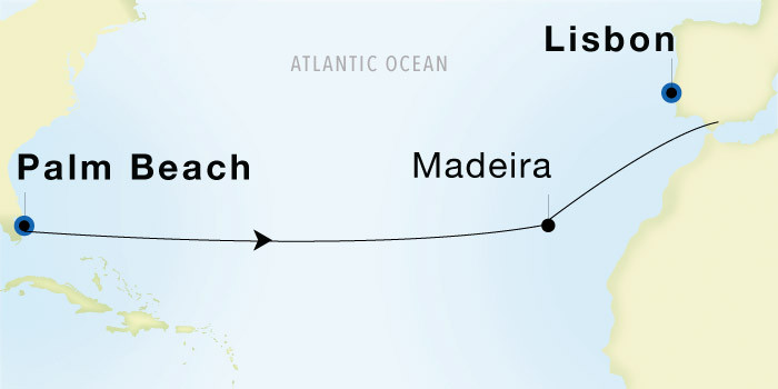 Palm Beach to Lisbon Luxury Cruise Itinerary Map