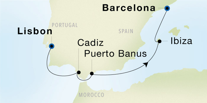 Lisbon to Barcelona Luxury Cruise Itinerary Map