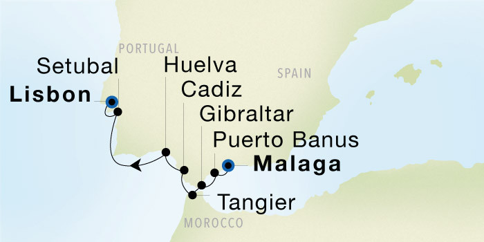 Malaga to Lisbon Luxury Cruise Itinerary Map