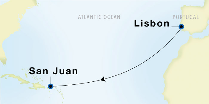 Lisbon to San Juan Luxury Cruise Itinerary Map