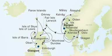 26-Day Cruise from Bergen to Glasgow (Troon): Grand Northern Isles & Fjord Escape